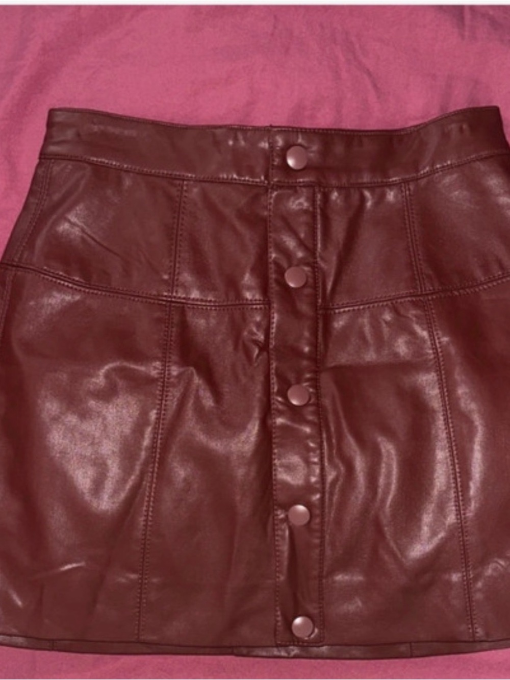 Free People Brown Button-Front Faux Leather Mini Skirt